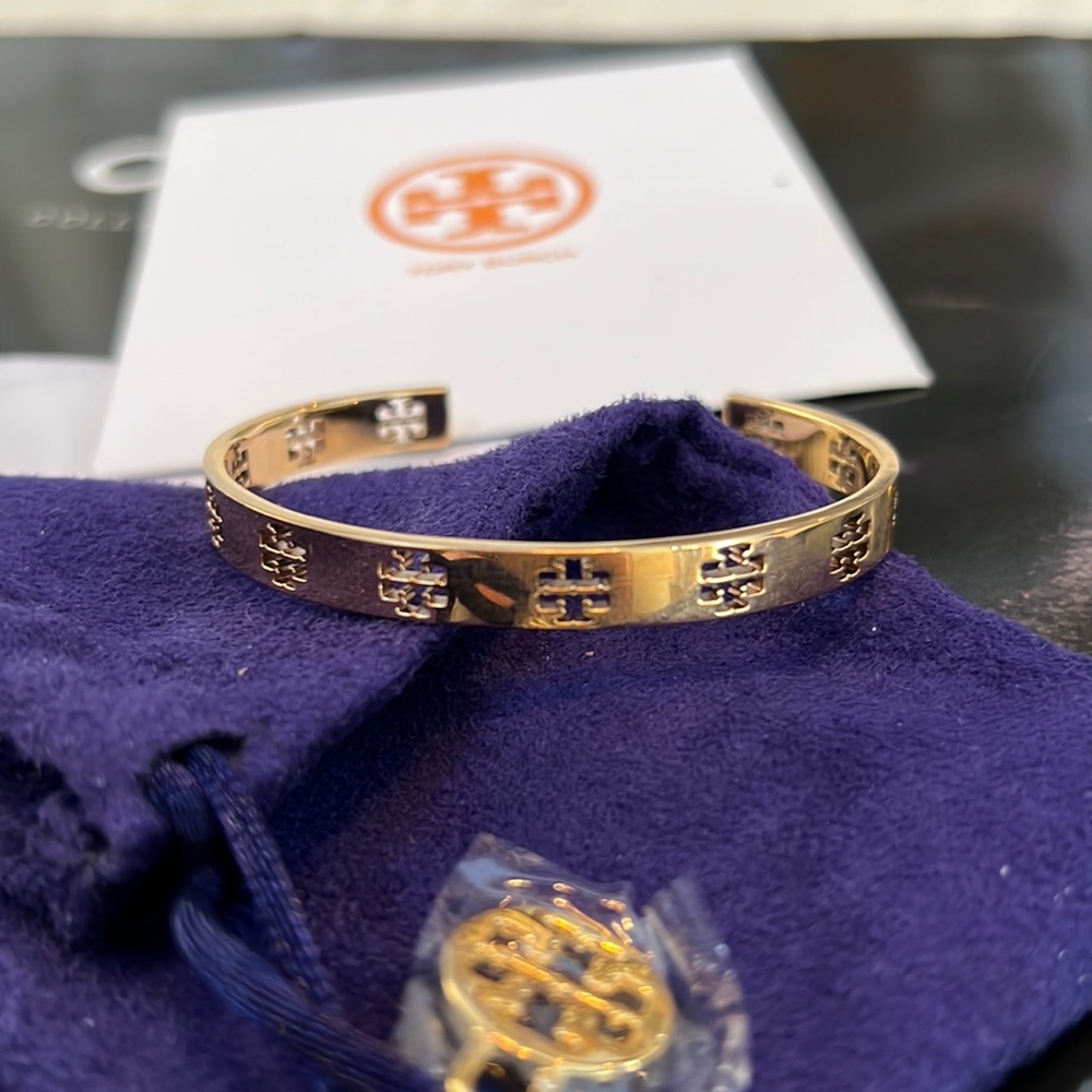 Tory Burch Rose Gold Pierced T Cuff bracelet